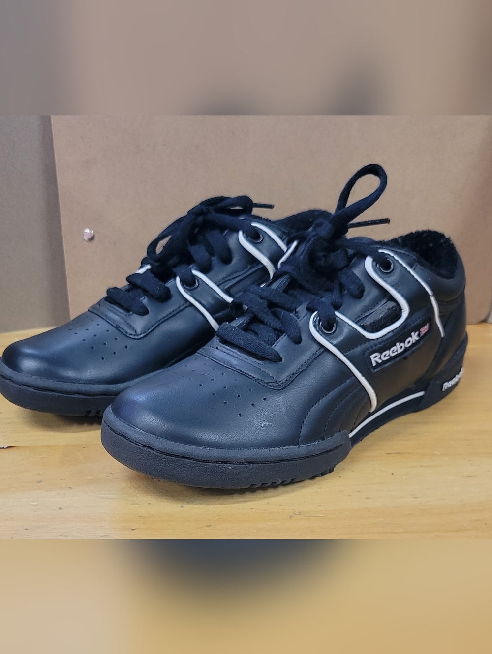 Reebok Black Leather Low-Top Sneakers with White Trim